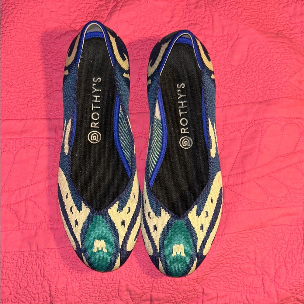 Rothy's Vibrant Blue and Teal Patterned Flats